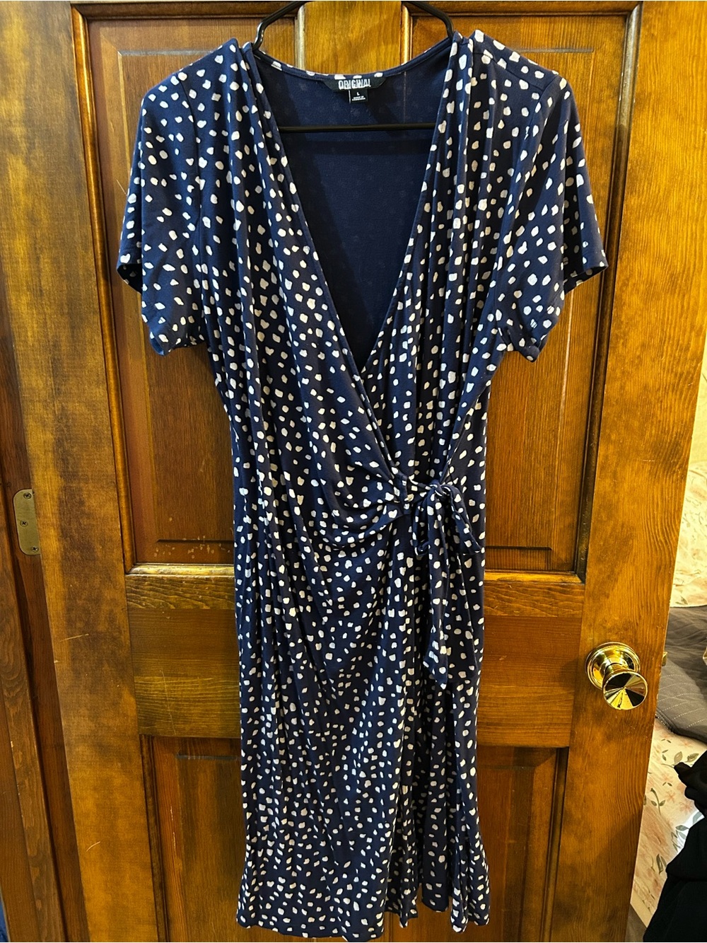 Nicole Miller Original Navy and White Polka Dot Wrap Mini Dress